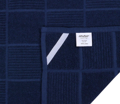 Set of 4 Ultra Absorbent Terry Cotton Kitchen Towels, Quick-Drying Hand and Tea Towels, Soft and Durable Cleaning Cloths with Hanging Loop, 16 x 26 Inches (Navy/Blue)