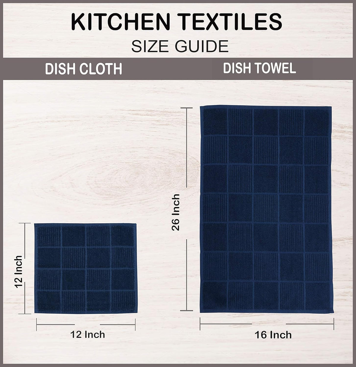 Set of 4 Ultra Absorbent Terry Cotton Kitchen Towels, Quick-Drying Hand and Tea Towels, Soft and Durable Cleaning Cloths with Hanging Loop, 16 x 26 Inches (Navy/Blue)