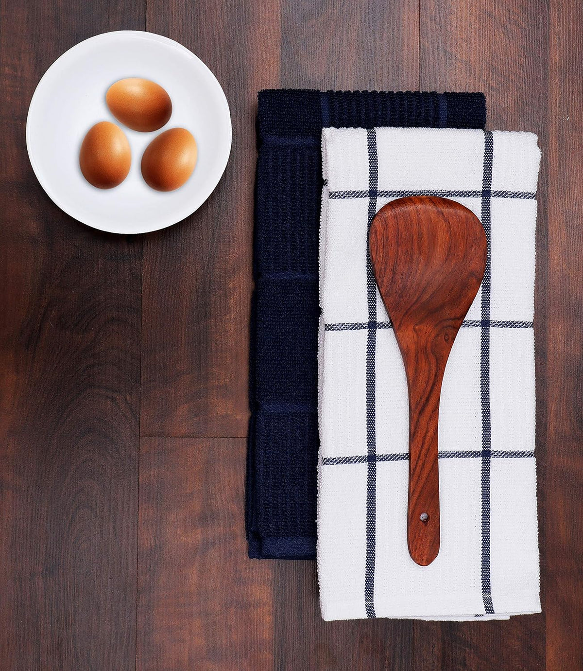 Set of 4 Ultra Absorbent Terry Cotton Kitchen Towels, Quick-Drying Hand and Tea Towels, Soft and Durable Cleaning Cloths with Hanging Loop, 16 x 26 Inches (Navy/Blue)