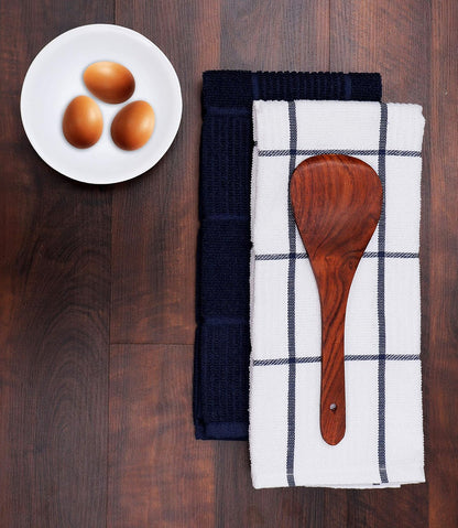 Set of 4 Ultra Absorbent Terry Cotton Kitchen Towels, Quick-Drying Hand and Tea Towels, Soft and Durable Cleaning Cloths with Hanging Loop, 16 x 26 Inches (Navy/Blue)